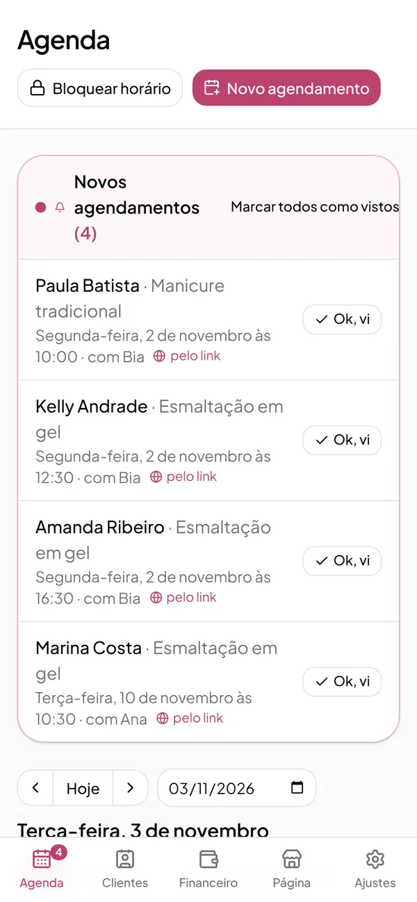 Agenda do dia no celular
